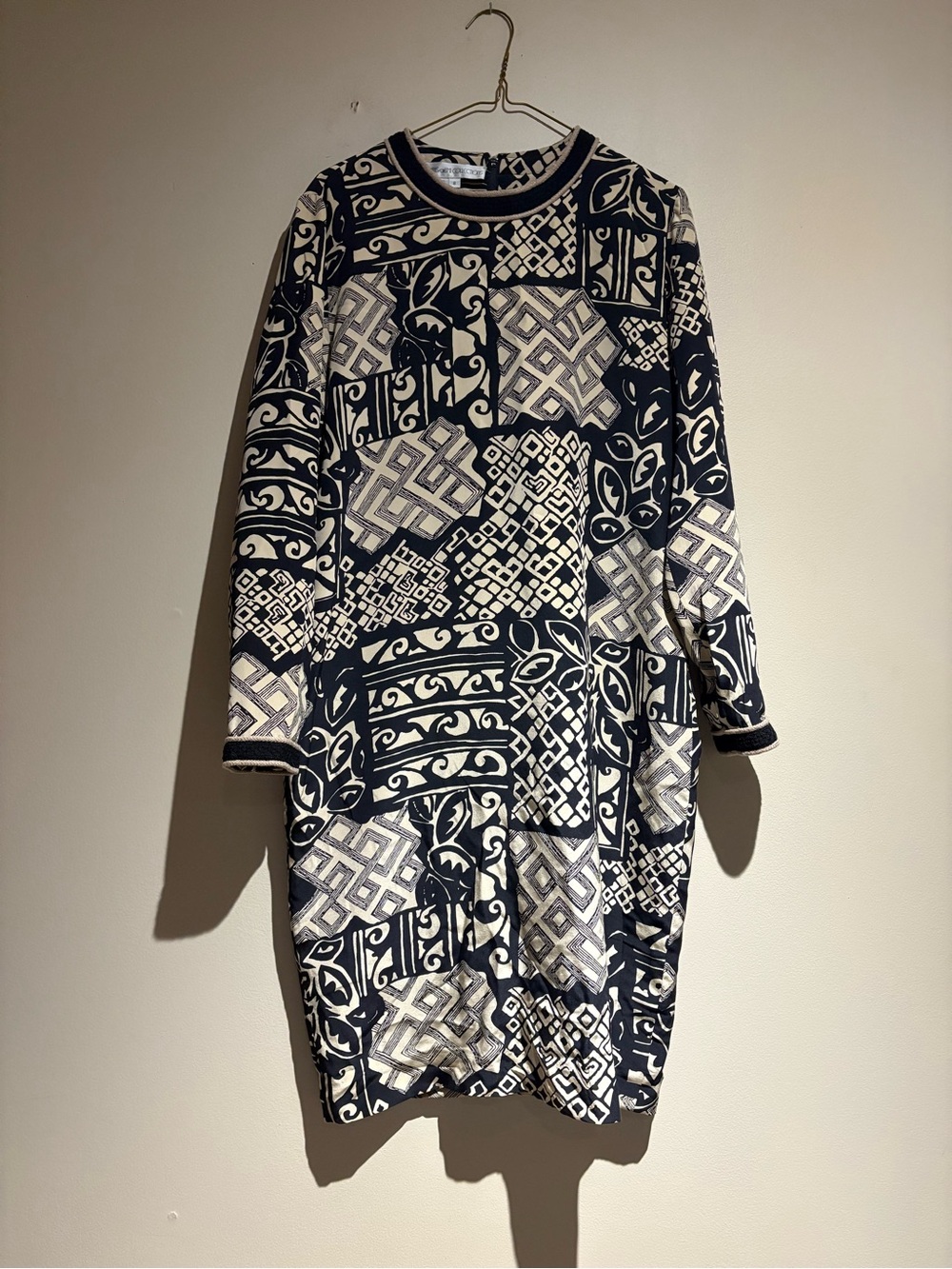 100% Silk Anne Crimmins for Umi Collection Dress Sz 8 Patchwork Style Geometric